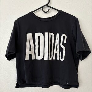 Adidas Black Crop Top T-Shirt with Bold Logo